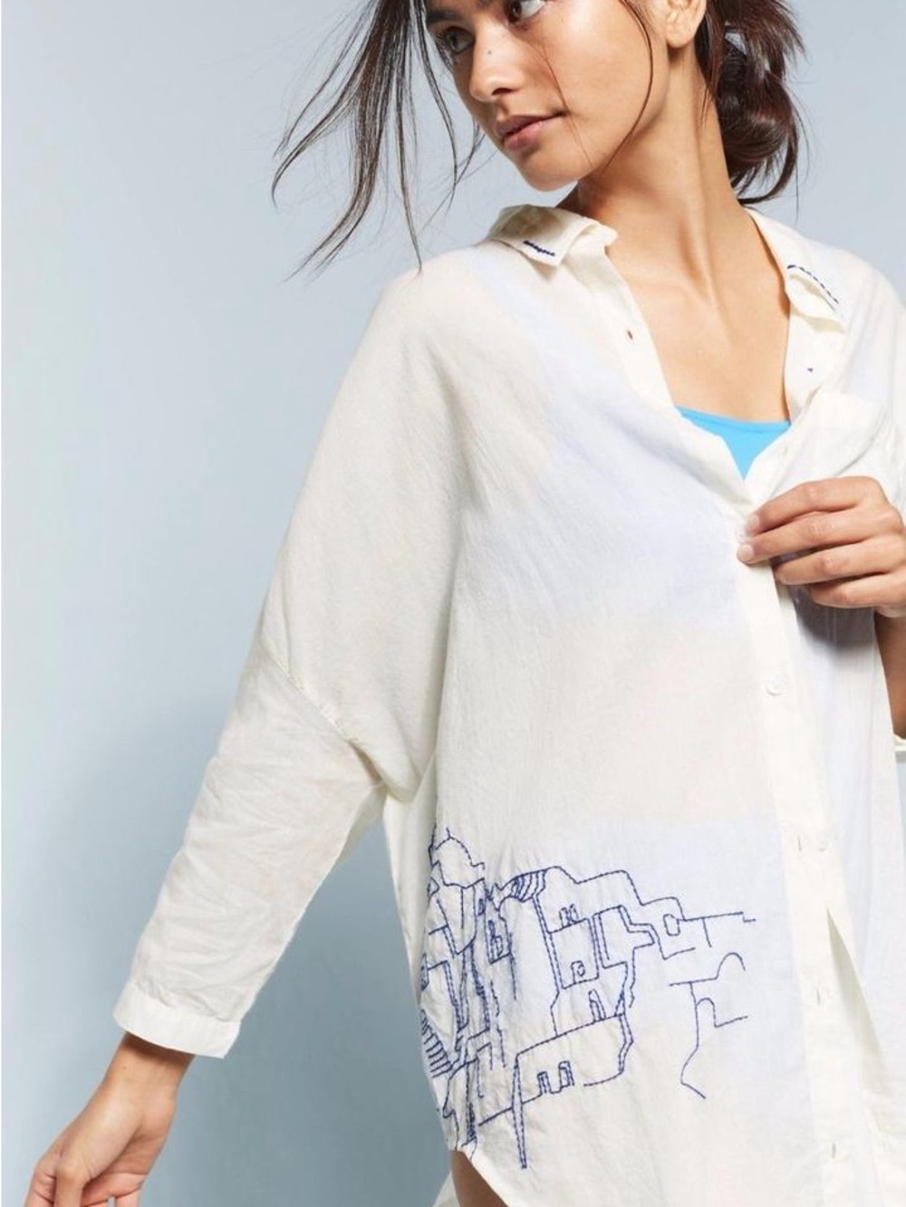 Anthropologie Allihop Lightweight White Button-Up Shirt Bathing Suit Cover-Up